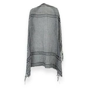 Vintage Black & White Plaid Lightweight Semi Sheer Fringe Wrap Scarf